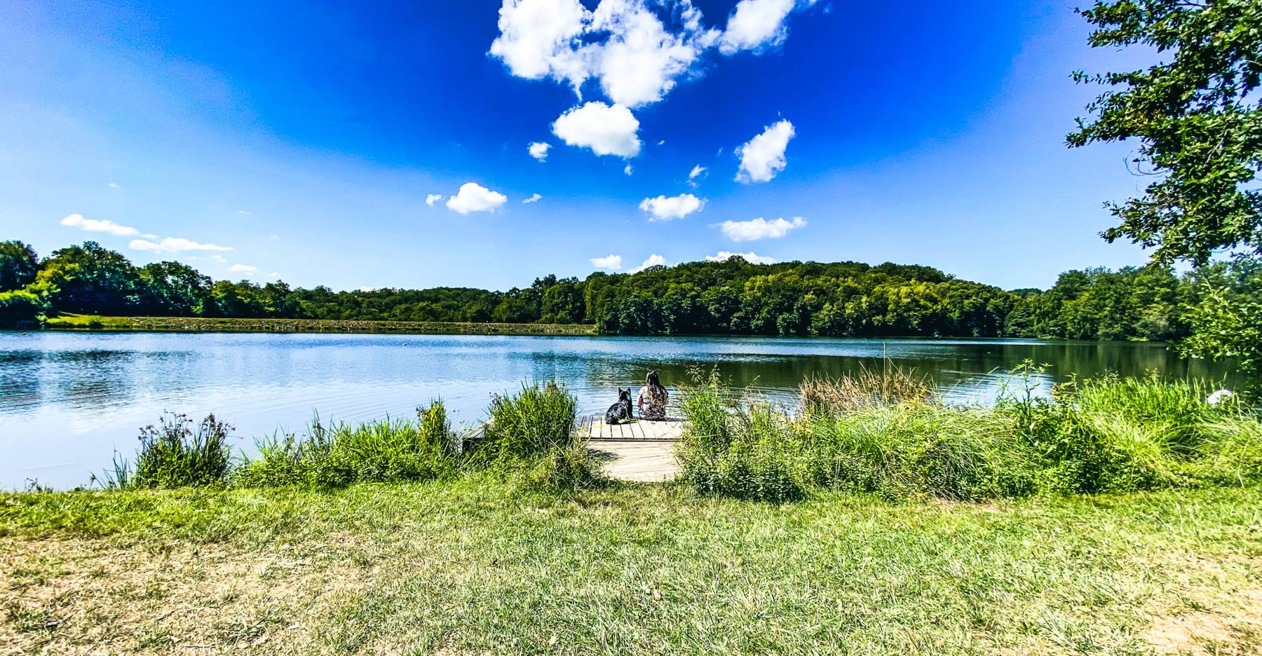 A blue lake under a bright summer sky